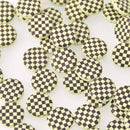 14mm Light Yellow Czech Glass Coin Beads, 2-holes, Laser Etched Checkerboard Pattern, x6 beads, bgl2013
