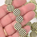 14mm Light Yellow Czech Glass Coin Beads, 2-holes, Laser Etched Checkerboard Pattern, x6 beads, bgl2013