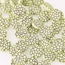 14mm Lime Green Czech Glass Coin Beads, 2-holes, Laser Etched Metallic Crackle Pattern, x6 beads, bgl2019