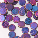 14mm Purple Foil Czech Glass Coin Beads, 2-holes, x6 beads, bgl2022