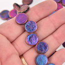 14mm Purple Foil Czech Glass Coin Beads, 2-holes, x6 beads, bgl2022