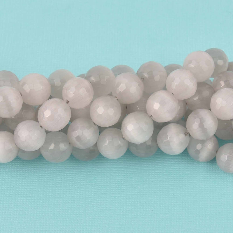 12mm Round Cat Eye Beads, Gray, Faceted Glass, strand, bgl2033