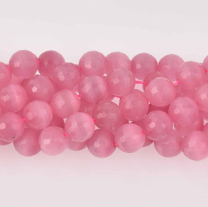 12mm Round Cat Eye Beads, Pink, Faceted Glass, strand, bgl2027