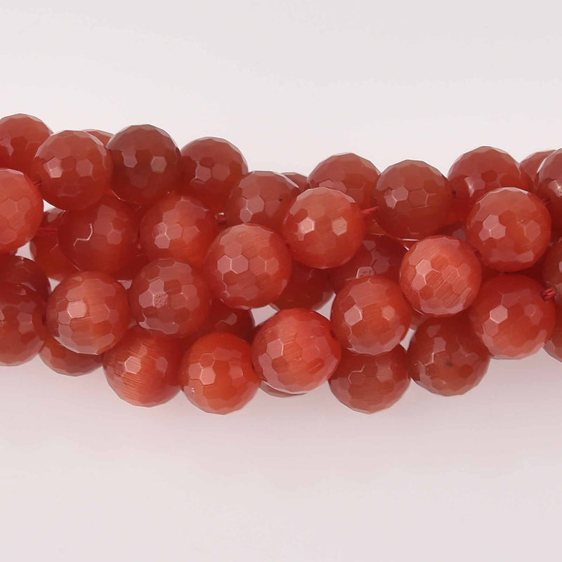 10mm Round Cat Eye Beads, Orange, Faceted Glass, strand, bgl2034