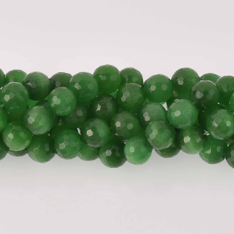 10mm Round Cat Eye Beads, Emerald Green, Faceted Glass, strand, bgl2039