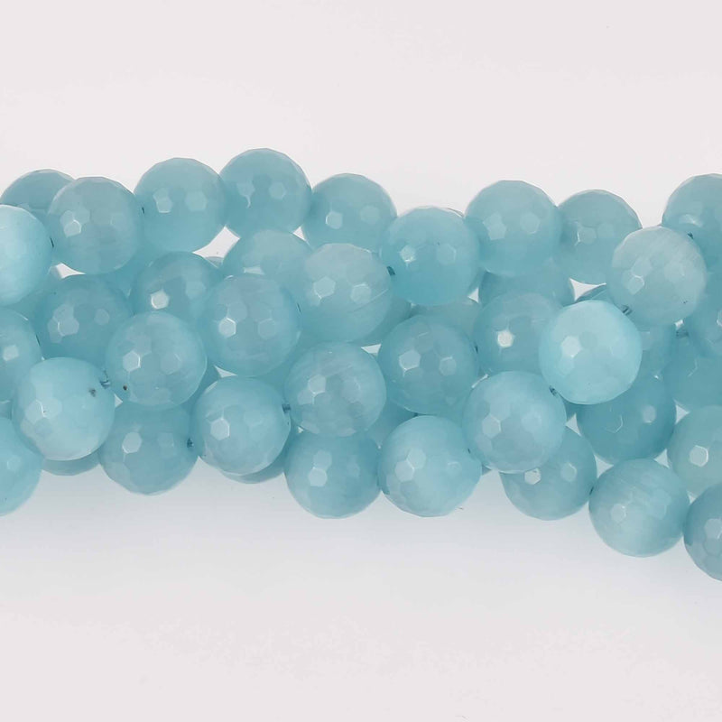 12mm Round Cat Eye Beads, Light Blue, Faceted Glass, strand, bgl2031