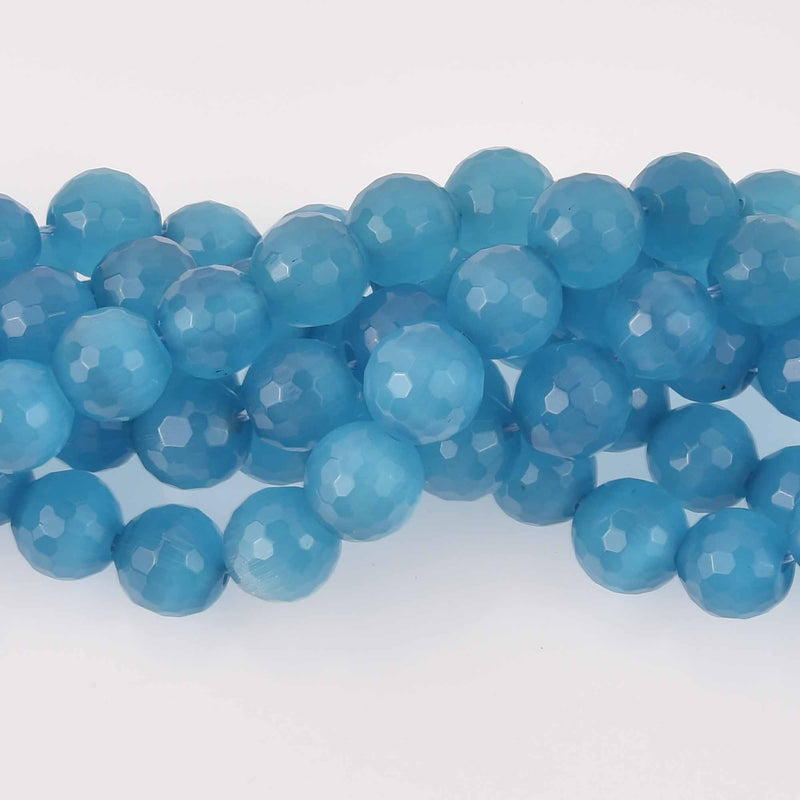 10mm Round Cat Eye Beads, Dark Blue, Faceted Glass, strand, bgl2035