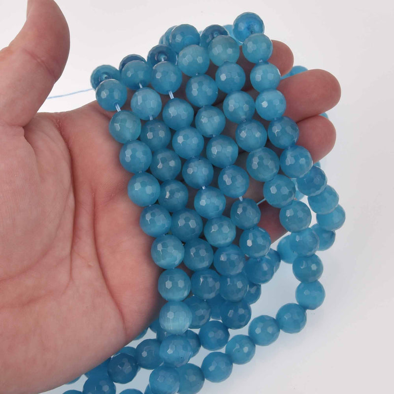 12mm Round Cat Eye Beads, Dark Blue, Faceted Glass, strand, bgl2032