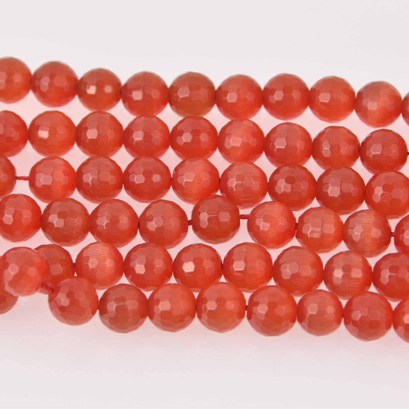10mm Round Cat Eye Beads, Orange, Faceted Glass, strand, bgl2034