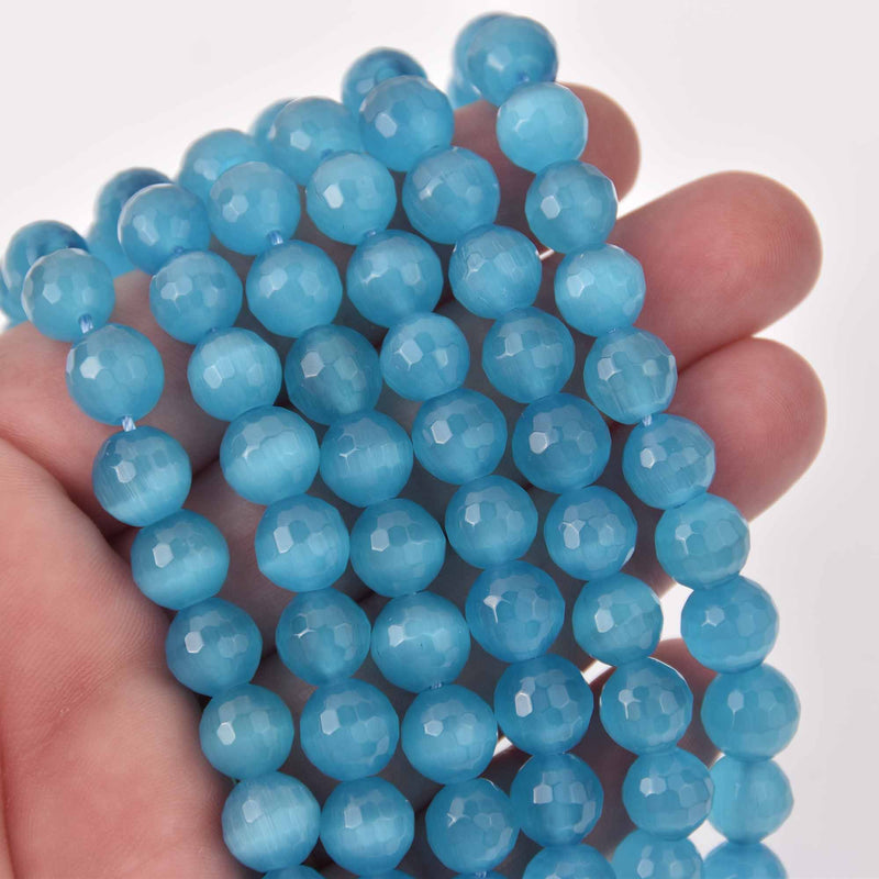 10mm Round Cat Eye Beads, Dark Blue, Faceted Glass, strand, bgl2035