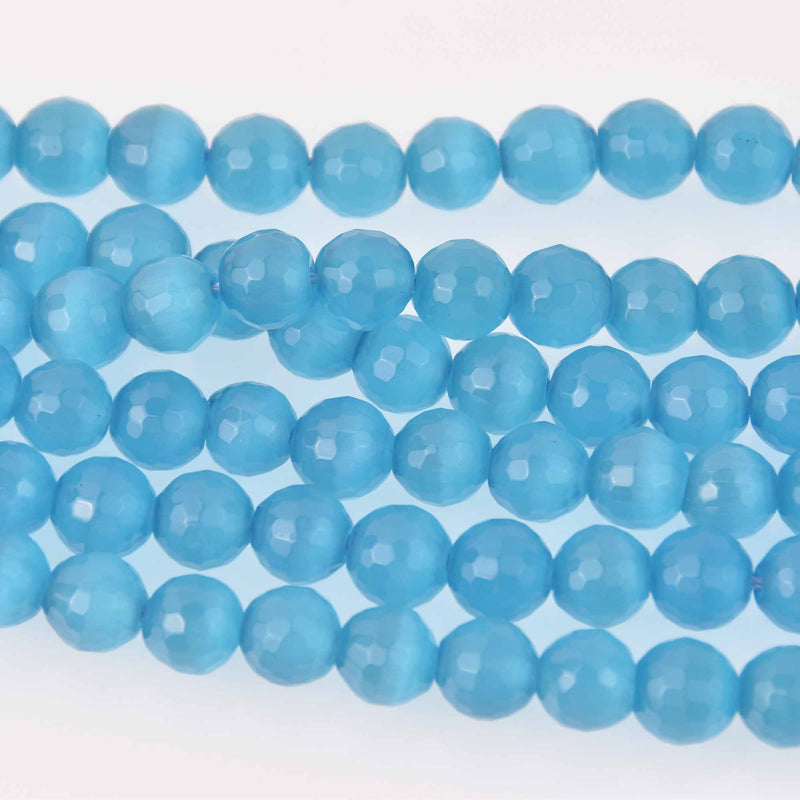 10mm Round Cat Eye Beads, Dark Blue, Faceted Glass, strand, bgl2035