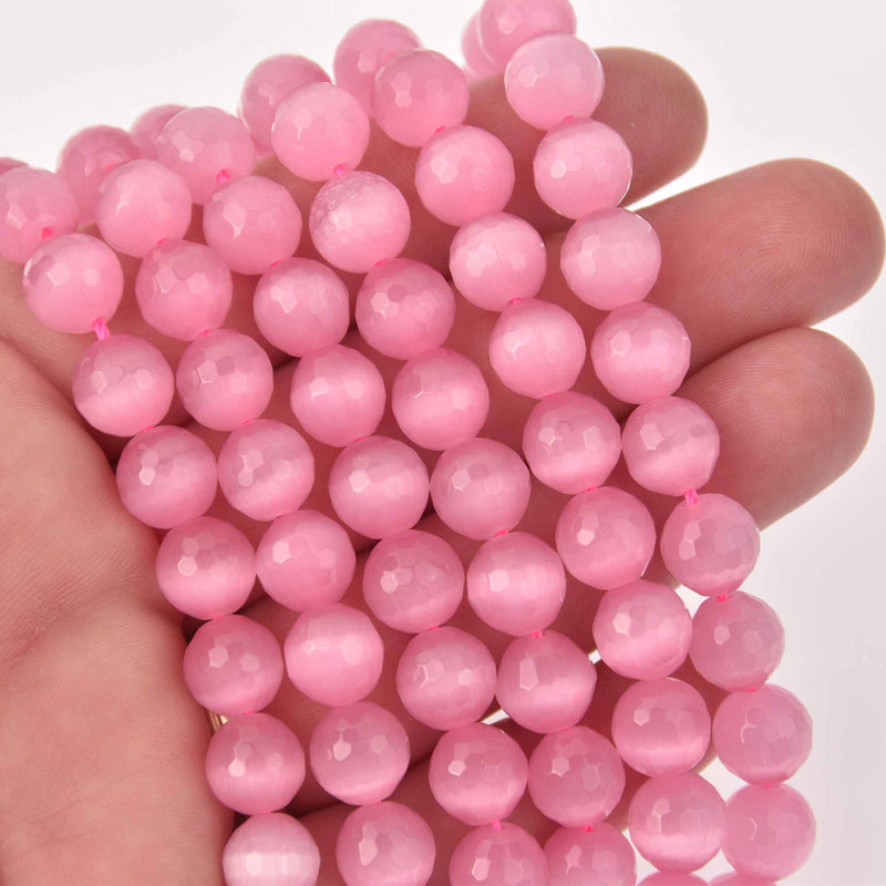 10mm Round Cat Eye Beads, Pink, Faceted Glass, strand, bgl2036