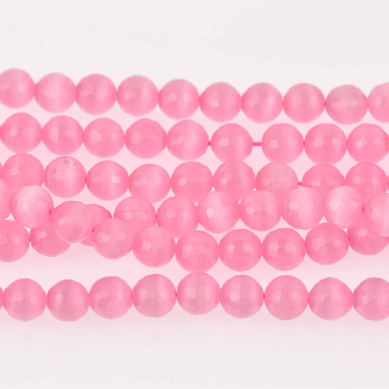 10mm Round Cat Eye Beads, Pink, Faceted Glass, strand, bgl2036