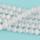 10mm Round Cat Eye Beads, White, Faceted Glass, strand, bgl2037
