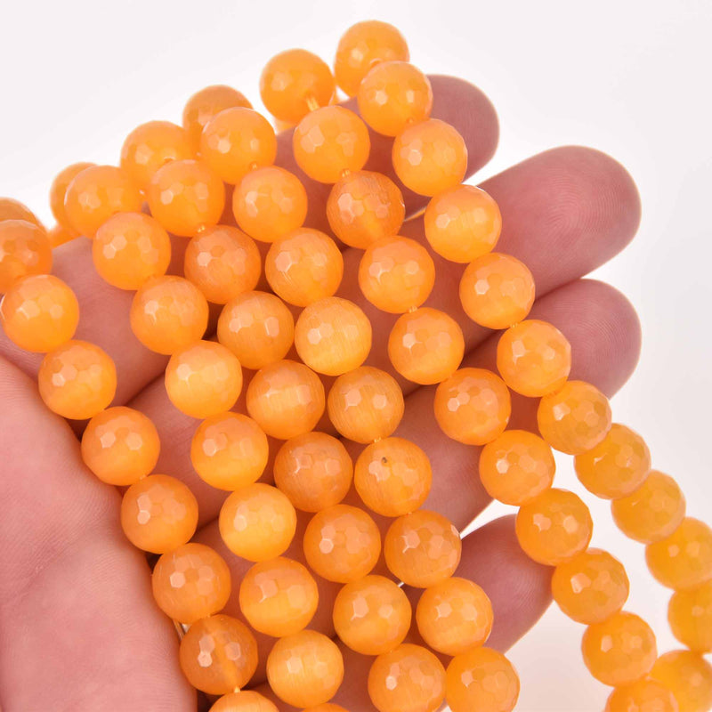 10mm Round Cat Eye Beads, Yellow, Faceted Glass, strand, bgl2038