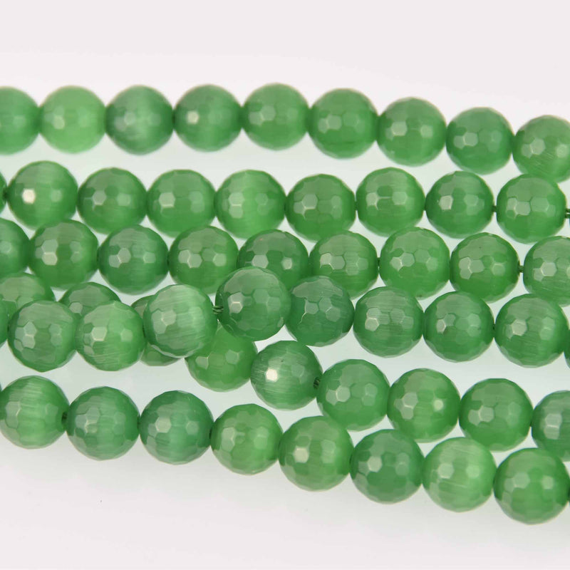 10mm Round Cat Eye Beads, Emerald Green, Faceted Glass, strand, bgl2039