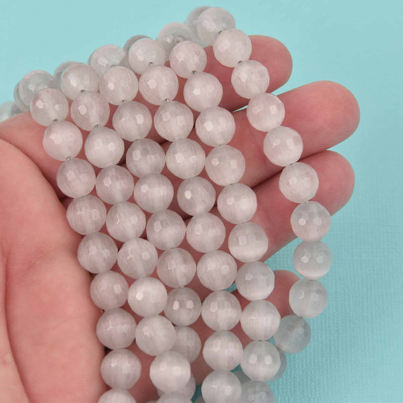 10mm Round Cat Eye Beads, Gray, Faceted Glass, strand, bgl2048