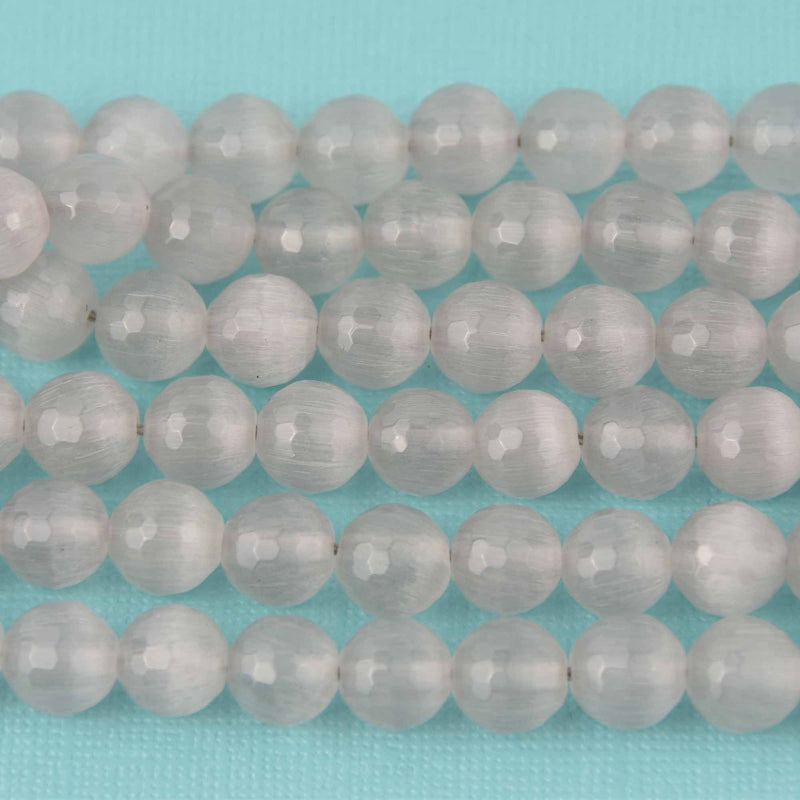 10mm Round Cat Eye Beads, Gray, Faceted Glass, strand, bgl2048