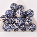 12mm Round Porcelain Beads, Dark Blue, Flower, 6 beads, bgl2057