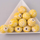 12mm Round Porcelain Beads, Yellow, Chinese Longevity Symbol, 6 beads, bgl2058