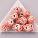 12mm Round Porcelain Beads, Red, Chinese Longevity Symbol, 6 beads, bgl2060