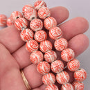 12mm Round Porcelain Beads, Red, Chinese Longevity Symbol, 6 beads, bgl2060