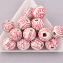 12mm Round Porcelain Beads, Pink, Chinese Longevity Symbol, 6 beads, bgl2061