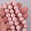 12mm Round Porcelain Beads, Pink, Chinese Longevity Symbol, 6 beads, bgl2061