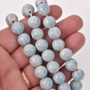 12mm Round Porcelain Beads, Light Blue, Chinese Longevity Symbol, 6 beads, bgl2062