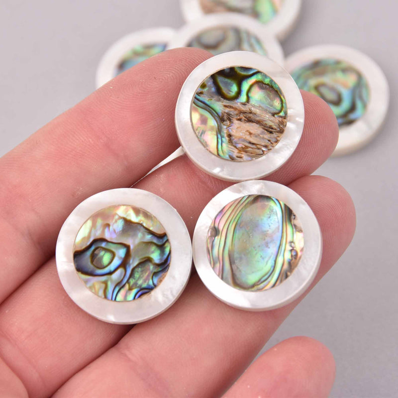 2 Abalone Shell Coin Beads, 24mm, bgl2064