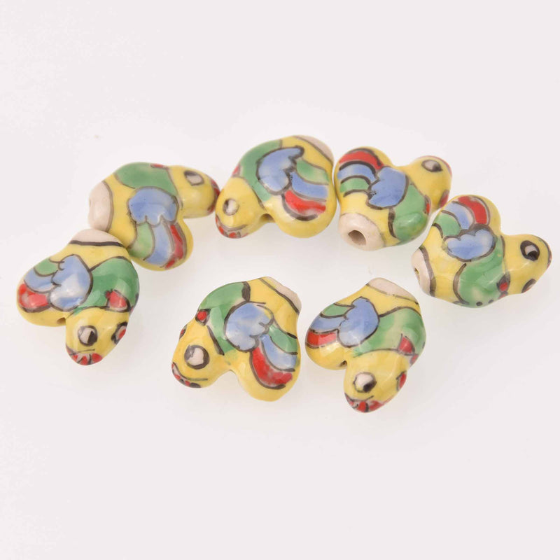 6 Chicken Beads, Ceramic Beads, Porcelain Rooster Beads, bgl2065