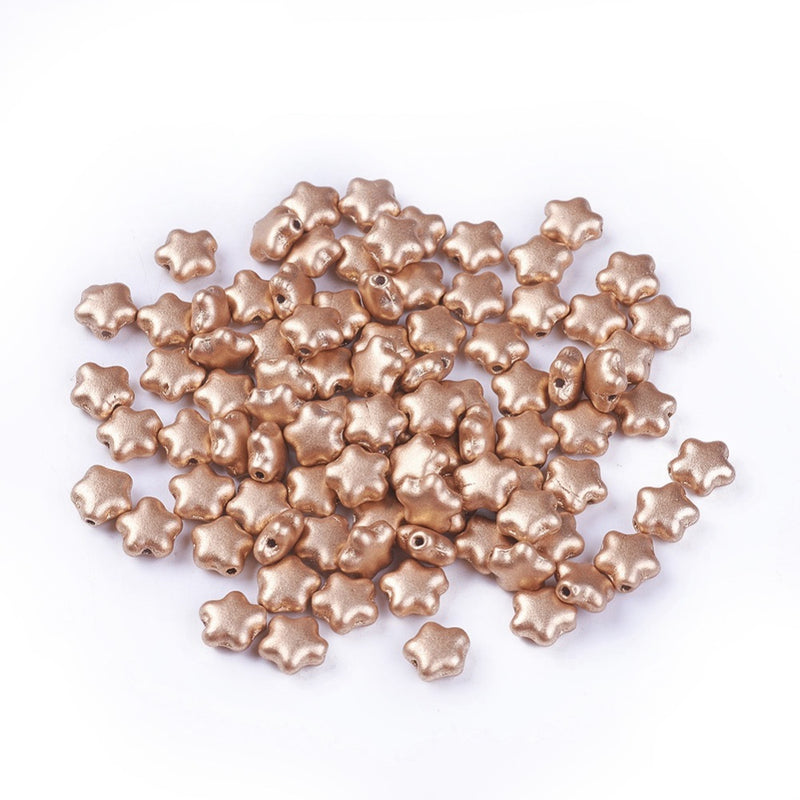 25 Czech Glass Star Beads, Matte Gold, 6mm, bgl2066