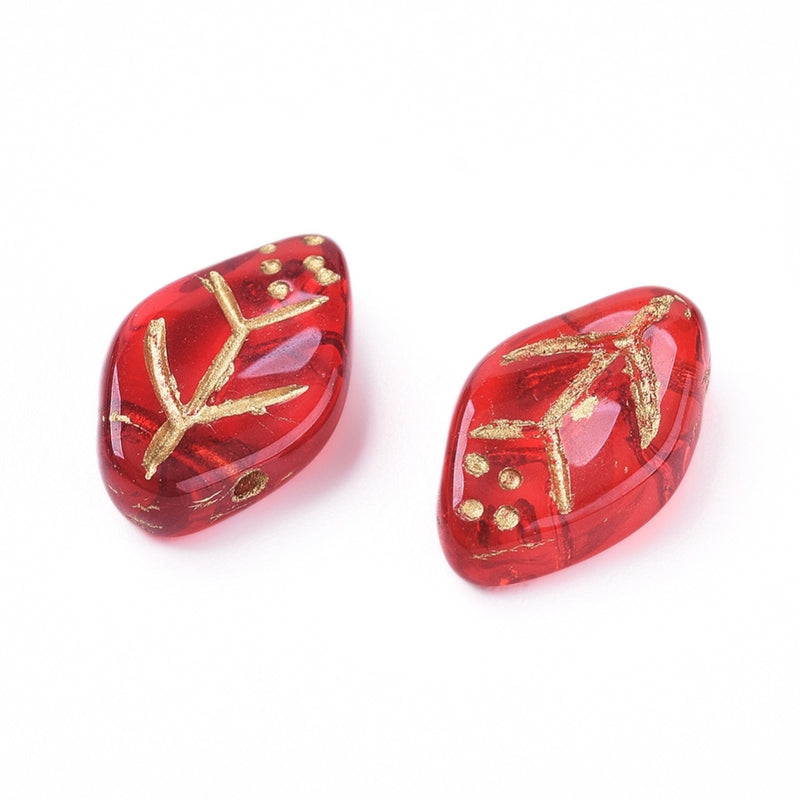15 Czech Glass Leaf Beads, 12mm, Mixed Colors, bgl2067