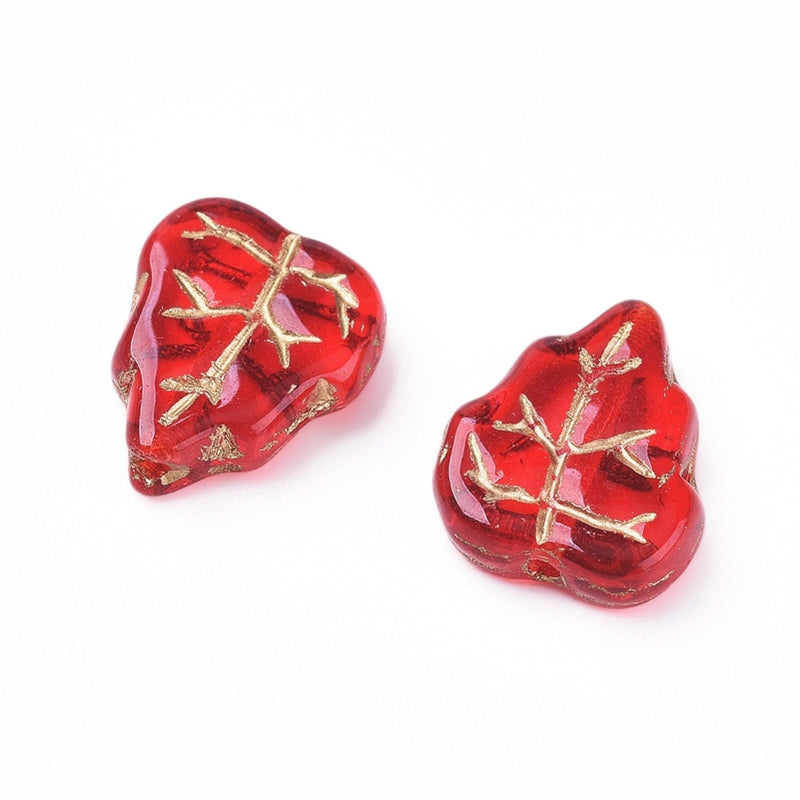 15 Czech Glass Leaf Beads, 10mm, Mixed Colors, bgl2068