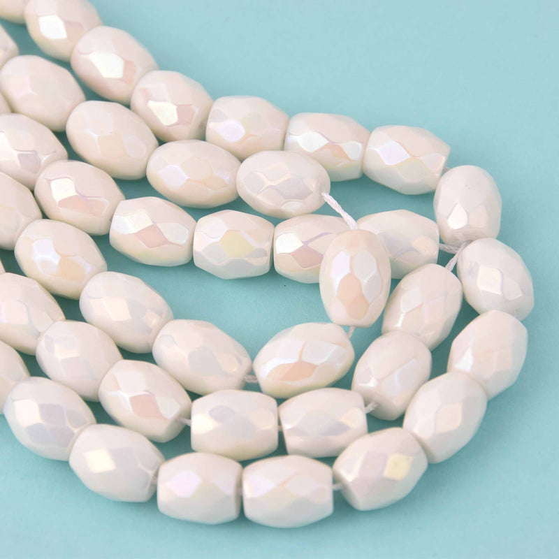 14mm Barrel Porcelain Beads, white AB, faceted, strand, bgl2073