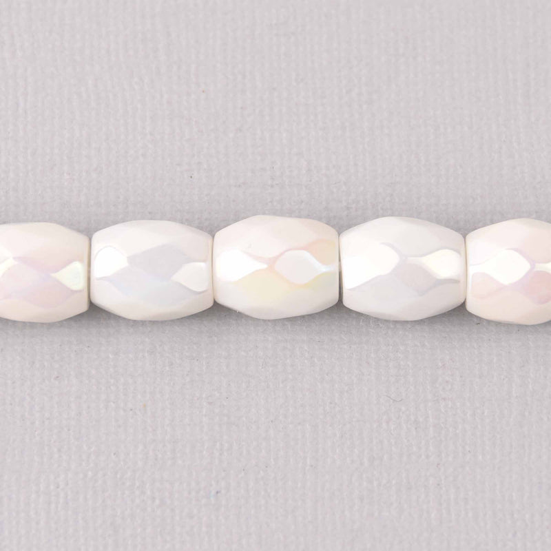 14mm Barrel Porcelain Beads, white AB, faceted, strand, bgl2073