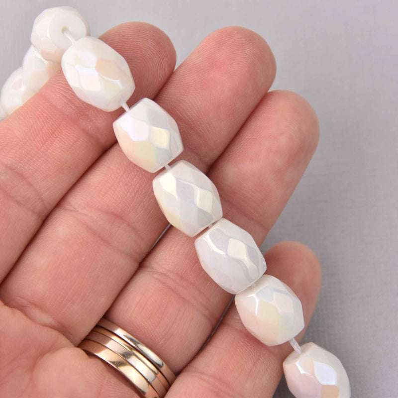 14mm Barrel Porcelain Beads, white AB, faceted, strand, bgl2073