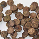 14mm Czech Glass Coin Beads, Etch Jet Bronze 2-holes, Metallic Foil, x6 beads, bgl2074
