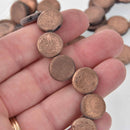 14mm Czech Glass Coin Beads, Etch Jet Full Capri, 2-holes, Metallic Foil, x6 beads, bgl2076