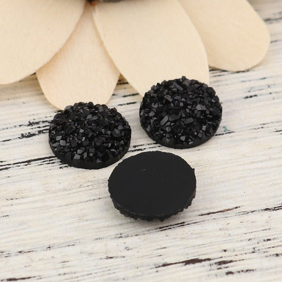 10 Faux Druzy Cabochons, 12mm Round Resin JET BLACK DRUZY Cabochons, faux druzy, 12mm, cab0694