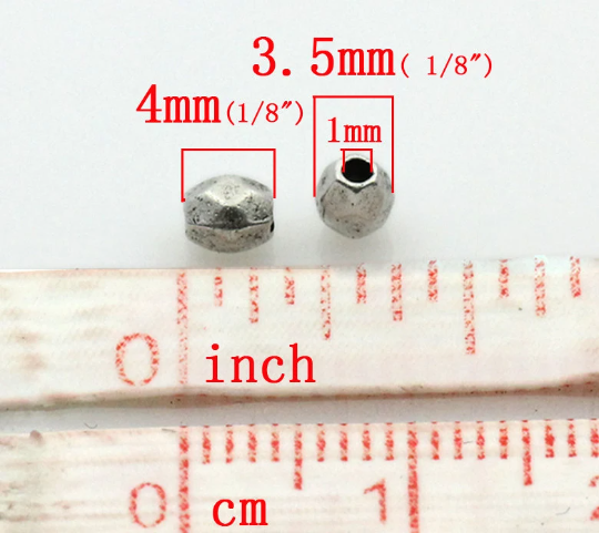 50 Silver Metal Faceted Round Spacer Beads 4mm bme0083