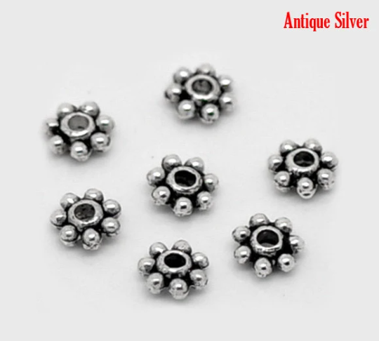 50 Silver Tone DAISY Spacer Beads  5mm bme0097