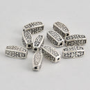 40 Silver Tone Rectangle FLOWER LANTERN BARREL Spacer Beads bme0108
