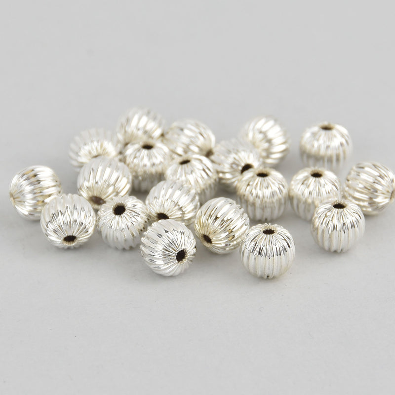 20 Silver Plated Corrugated Melon Ball Spacer Beads 8mm   bme0161