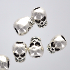 5 Silver SKULL Beads, European Large Hole Beads 12mm x 9mm  bme0254