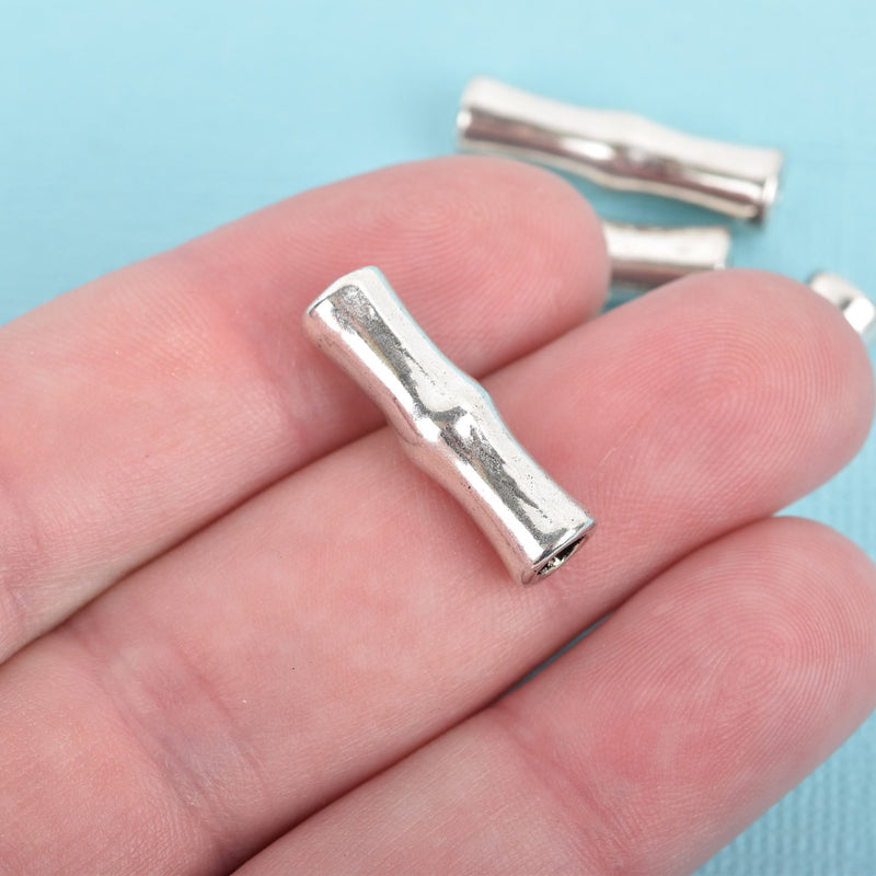 15 Metal BAMBOO Beads, Silver Metal Beads with Bamboo design, 22mm long, bme0414