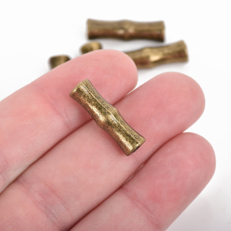 15 Metal BAMBOO Beads, Bronze Metal Beads with Bamboo design, 22mm long, bme0416