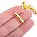 15 Metal BAMBOO Beads, Gold Metal Beads with Bamboo design, 22mm long, bme0417