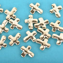 10 Light Gold Metal Sideways Cross Beads, hammered textured metal, 13mm x 11mm bme0419