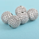 1 Silver Micro Pave' Round Bead, Metal with Cubic Zirconia Crystals, 12mm, bme0423